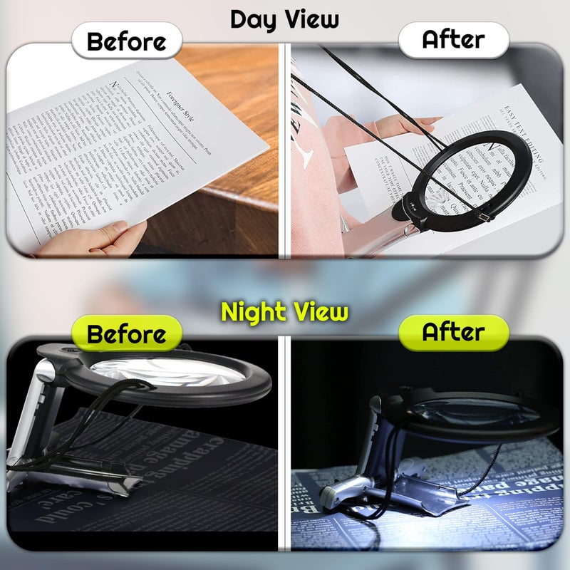ARSUK 2X Hands Free Chest Rest LED Magnifier for Reading with 6X Spot Magnifying Glasses with Light for Sewing, Hobbies, Crafters, and DIY Projects â€“ Adjustable Stand and Neck Cord for Seniors - Image 5